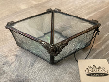 J. Devlin Glass Art Jewelry Trinket Box Stained Clear Beveled Gift New