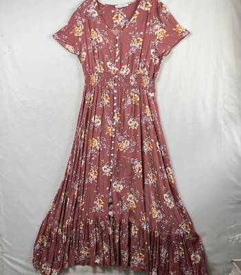 #ad Rusttydustty Maxi Dress Womens 2XL Floral Boho Gypsy Flowy Hippie Cottage Core $26.00