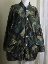 Koos Of Course! Sz 3x Green Asian Patchwork Reversible To Beige Long Jacket Coat