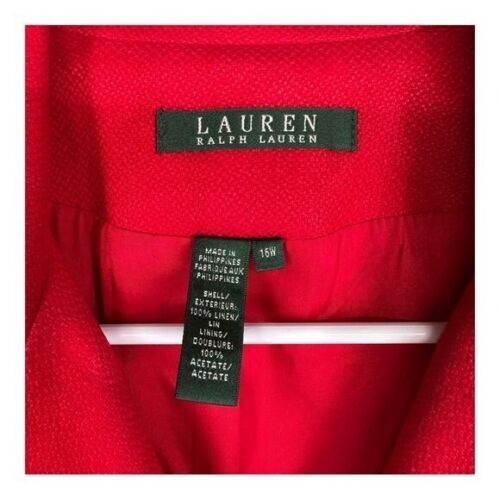 Lauren Ralph Lauren Women’s 16W Plus Red 100% Linen Button Jacket Office Career - Picture 3 of 16