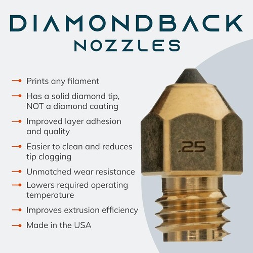 Easier Cleaning Diamondback 3D Printer Nozzle - MK8 Polycrystalline, 0.25mm - Picture 4 of 11