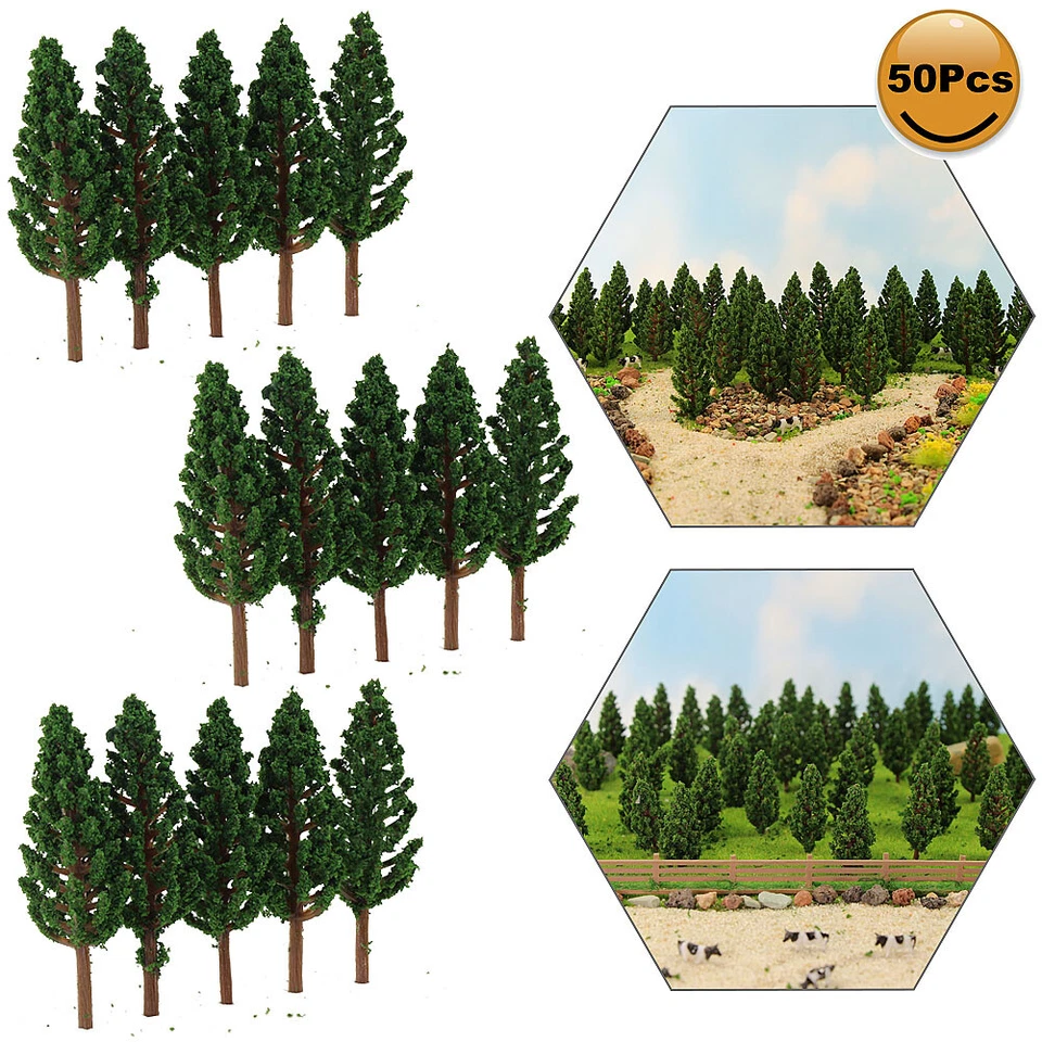 50pcs Model Pine Trees Green 1:150 For N Scale Railway Layout 5cm Plastic S5818 - Image 3 of 4