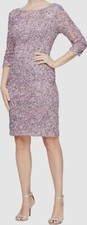 Alex Evenings Women's Purple Sequins Soutache Round Neck Sheath Dress Size 12