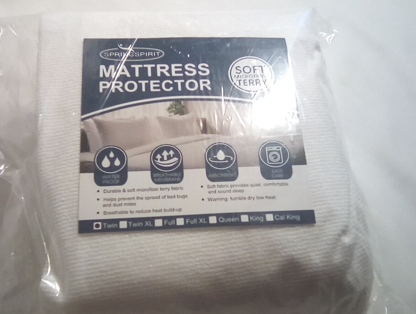 Mattress Protector Soft Microfiber Terry  Size Twin Color White-image