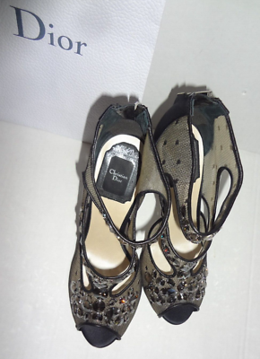 Authentic Dior 35 1/2 KCE187SRT black resille sandal heels EUC