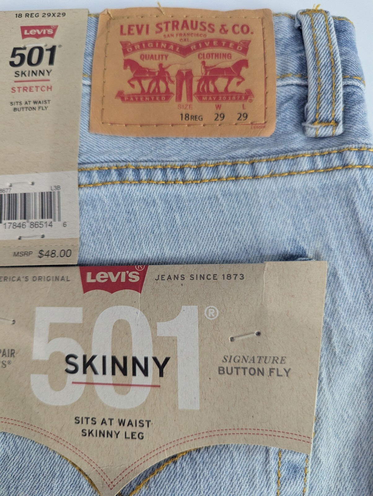 BNWT Levi 501 Skinny Stretch Jeans USA Import Waist 29 Leg 29 RRP £80 image 7