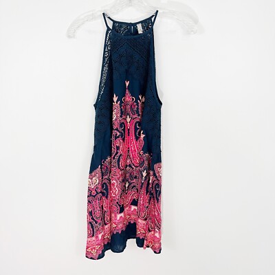 free people shea printed mini dress Free People Shea Printed Halter Neck Mini Dress Navy Pink Size Small