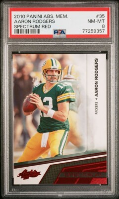 2010 Panini Absolute Memorabilia Aaron Rodgers Red Spectrum PSA 8