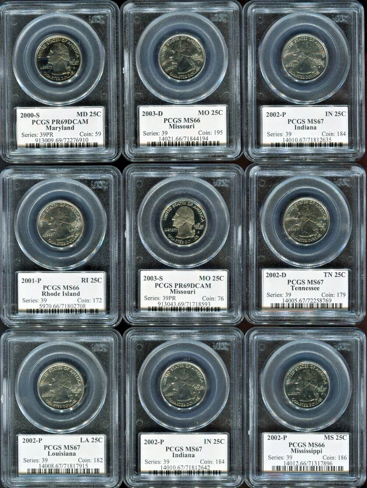 9-Coin Set PCGS Statehood Quarter Flag Label MS66/MS67/PF69DCAM Free Shipping - Image 2 of 4