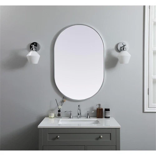Elegant Decor Asha 24x36" Oval Modern MDF Wood/Iron Mirror in Silver - Picture 2 of 11