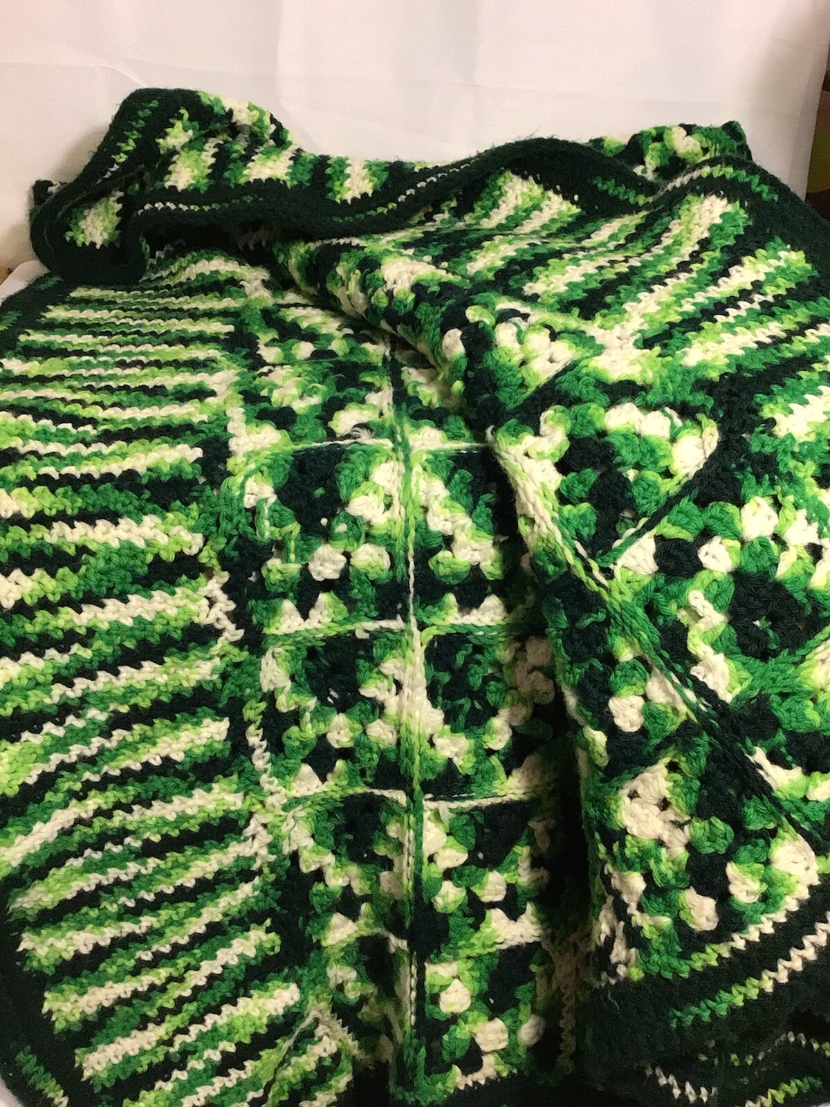Afghan Crochet Granny Blanket Handmade Green Throw Blanket St Patrick’s
