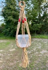 Cute Small Jute Plant Hanger Red Beads New