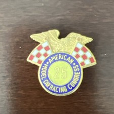 Vtg AMERICAN MODEL CAR RACING CONGRESS 25 Laps Slot Car Race Pin Badge