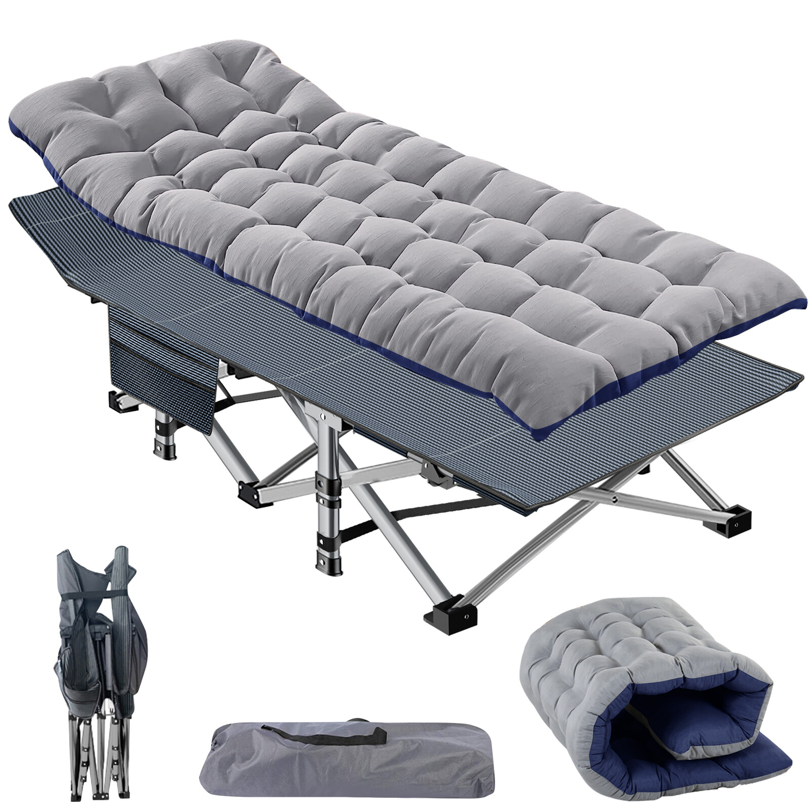 75inch Adult Folding Bed Military Bed Light Weight Folding Rollaway Cot 600 LBS