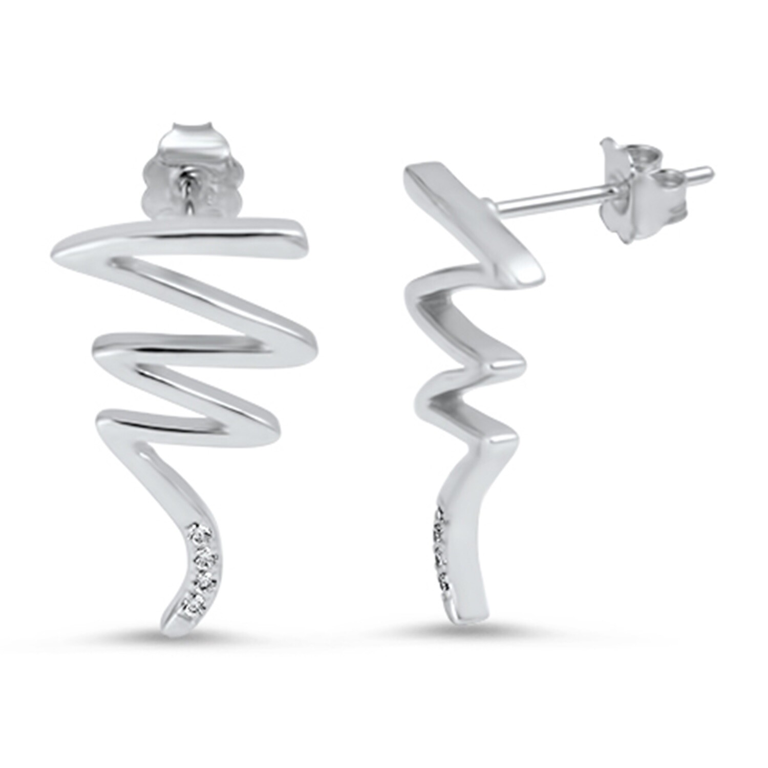 Zigzag Earrings CZ 925 Sterling Silver 20mm Studs eBay