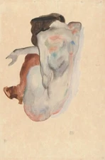 Crouching Nude in Shoes - Egon Schiele  1912 - Archival Art Print Ready to Frame