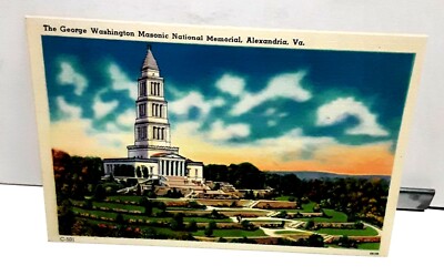 Vintage c 1920s George Washington Masonic Memorial Virginia Linen Postcard
