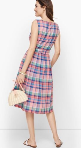 Talbots Madras Plaid Shirt Dress Pink Blue Plaid Button Front Lightweight Sz 4 - Picture 2 of 13
