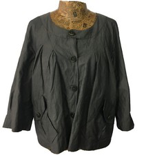 Part Two Blazer Jacket 14 Womens Casual Light Pleated Front Cuff Short Puff Grey
