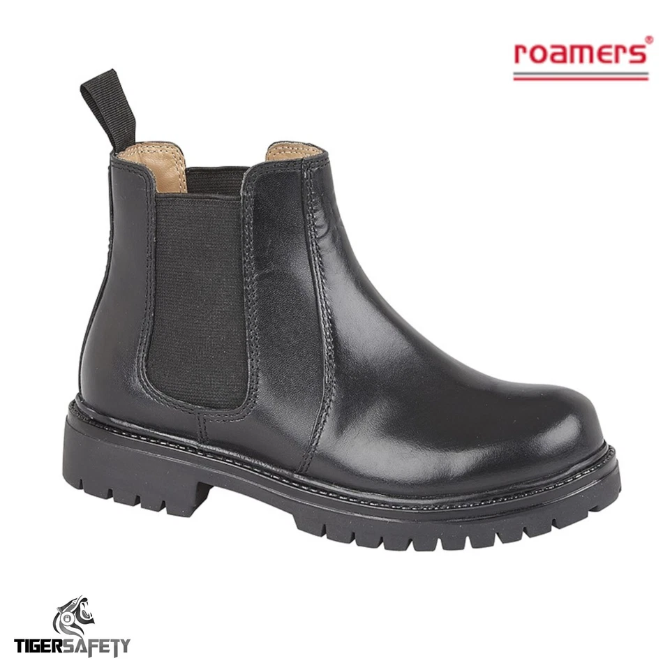 Botas Chelsea Negras De Cuero Para Niños Roamers B525A - Imagen 1 de 2