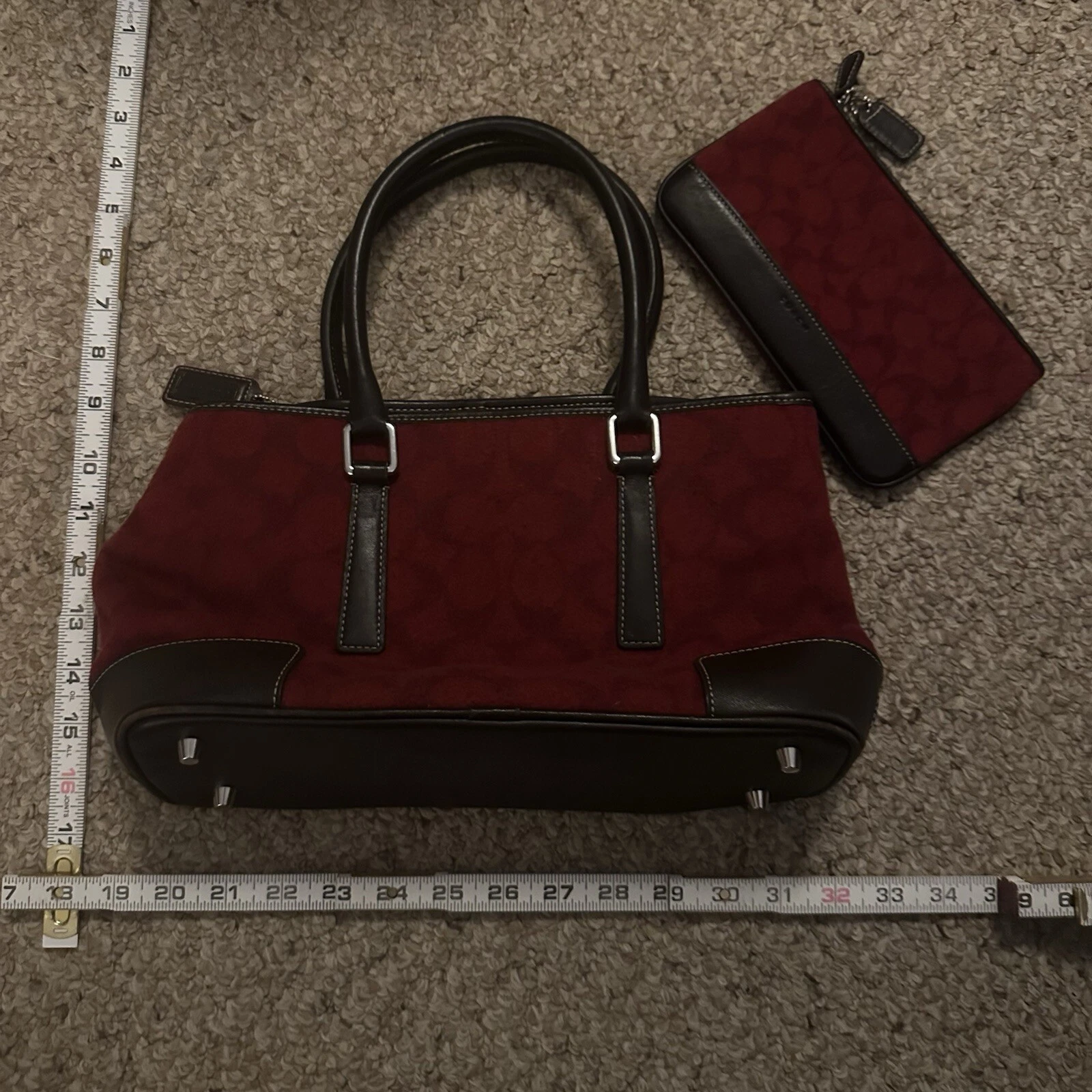 Borsa Coach Signature in pelle e tela rossa argento marrone donna con portafoglio lana