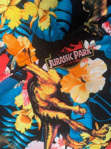 Jurassic World Black Shirt Dinosaurs Floral Hawaiian Aloha Print Sz Tag Missing - Picture 6 of 9