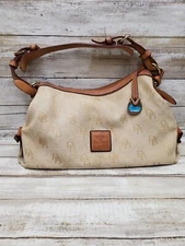 Dooney & Bourke: Medium East West Shoulder Handbag - Tan Purse Signature Canvas