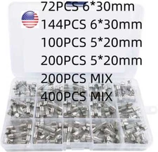 5x20mm 6x30mm Assorted Glass Fuses Box Fuse Quick Blow Fast Acting Tube Kit US