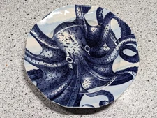 Anthropologie From The Deep Squid 8” Salad Plate New w/ Labels Blue and White