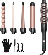 5 in 1 Curling Wand Set, Lopeie Curling Iron with New Upgraded Curling Brush and