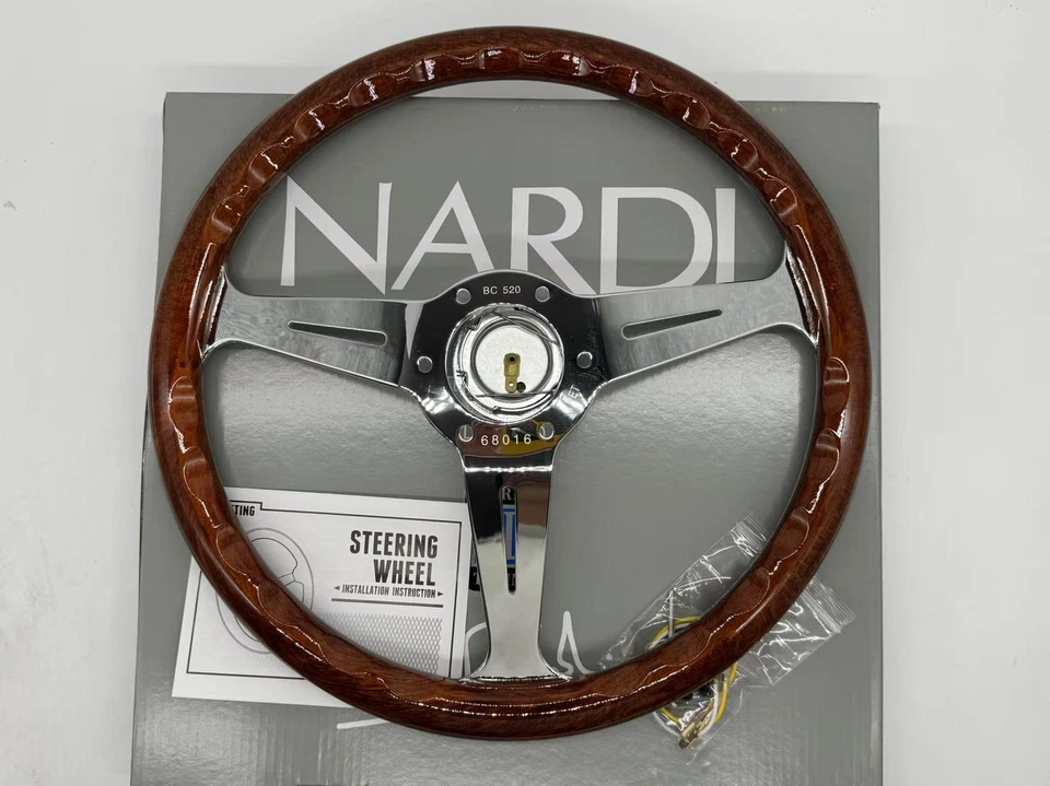 NARDI Classic 360mm Mahogany Wood Steering Wheel with Silver Chrome Finish US - Image 2 of 3