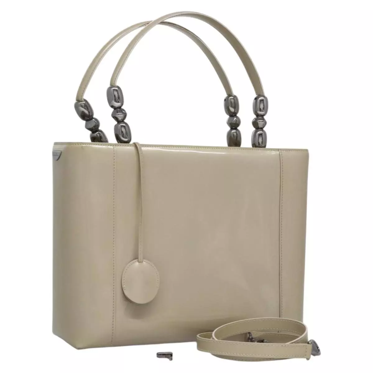 Sac Christian Dior Maris perle cuir verni 2 voies beige MA 0949 authentique ep7794