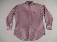 Ralph Lauren Shirt Men Large Blake Red Blue Striped Button Up Long Sleeve Casual