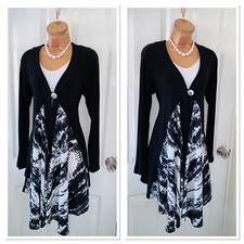 Joseph Ribkoff Black & Off White Waterfall Drape Cardigan Uk Size 12