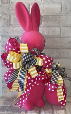 Way to Celebrate Easter Flocked Bunny & Egg Hot Pink 27in Decor Figurine