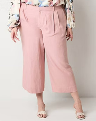 Ryegrass Women's Wide Leg Cropped Pants Size 8 High Rise Linen Blend Zephyr Pink