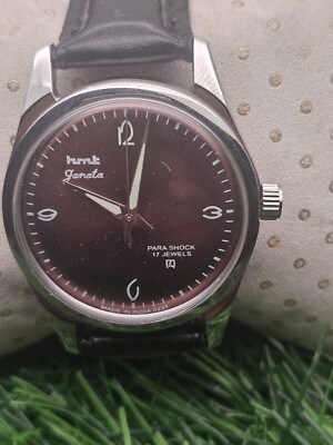 Beautiful Men's HMT Janta Parashock Mechanical Wind 17J Watch Golden Brown Dial
