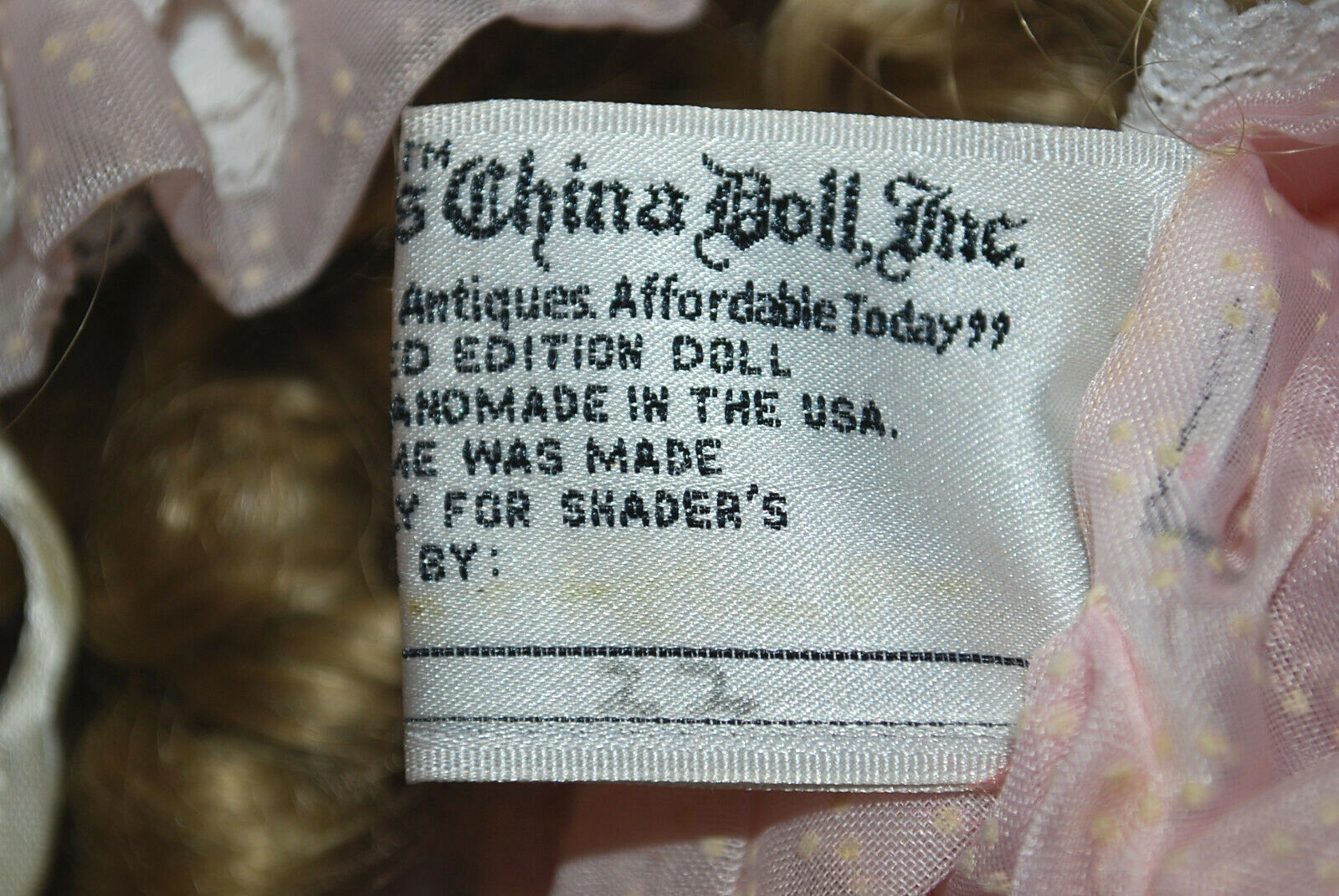 Shader's Bisque Porcelain 14" China Doll with Blonde Hair "Melody