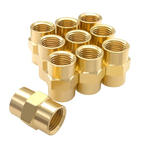 10PCS 1/8" x 1/8" NPT Female Coupler Brass Pipe Fitting Hex Coupling for Indu