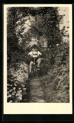 Photo Postcard Little Boy Rides On His Tricycle 