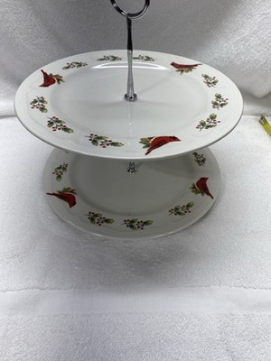 2 Tiered Tray Gibson Winter Birds ''Cardinal'' Christmas 10''
