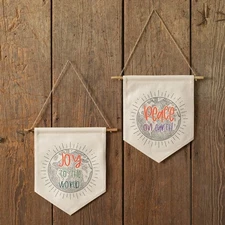 Set Of Two Peace And Joy Fabric Wall Hangings Home Decorative Collectible