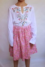 Vintage pink floral summer skirt, Colourful casual daywear, EU 110
