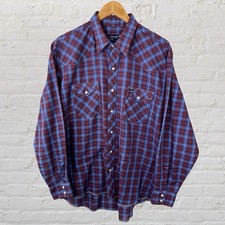 Vintage 80s Wrangler Pearl Snap Western Shirt Plaid USA Long Sleeve Mens XL