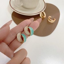 S925 Silver Post Enamel Twist Earrings Turquoise Teal Beige C-hoop Studs Gift