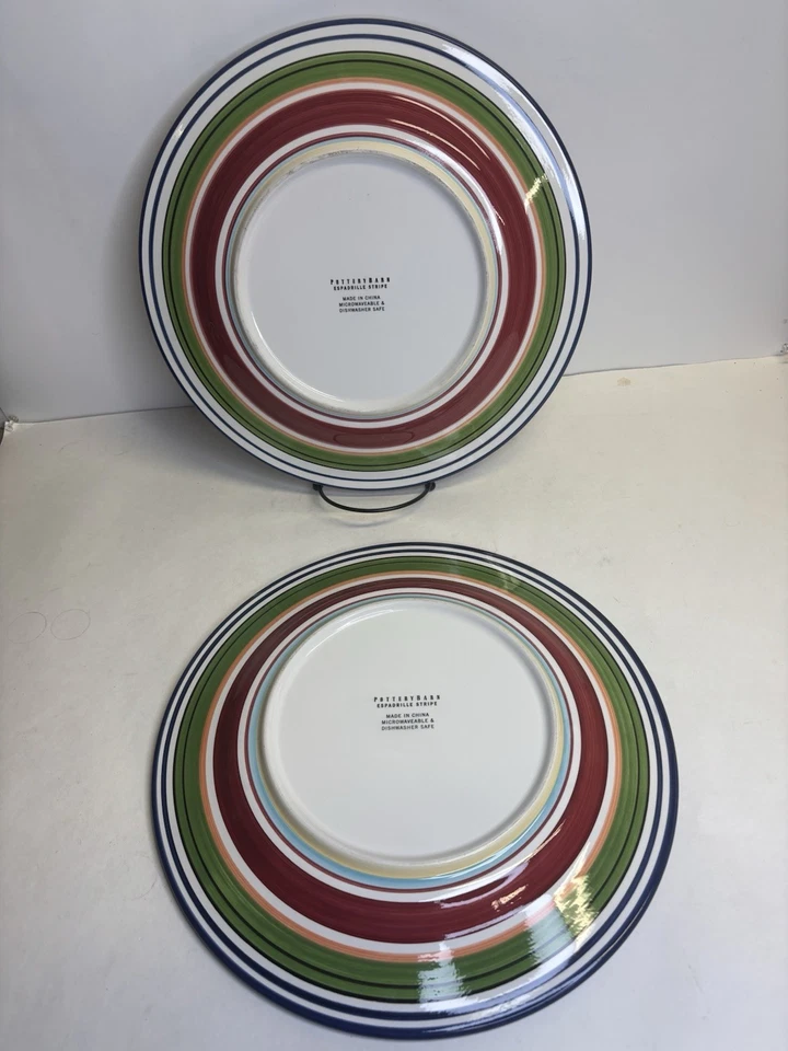 Pottery Barn Espadrille Stripe Dinner Plates (Set of 4) Hand Painted 12 1/2" XL - Image 4 of 4