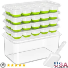 Silicone Ice Cube Tray W/ Lid & Bin Stackable Storage Freezer Ice Maker New