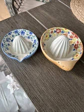 2 Anthropologie And Sarah Campbell Hand Painted Colorful Juicers