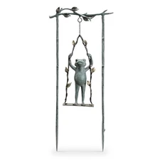 Daredevil Frog On Swing Garden Stake Aluminum Home & Garden Decor Collectible