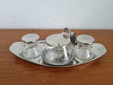 WMF Set mit Max&Moritz Salz+Pfeffer+SENF& Tablett Cromargan Glas W. Wagenfeld